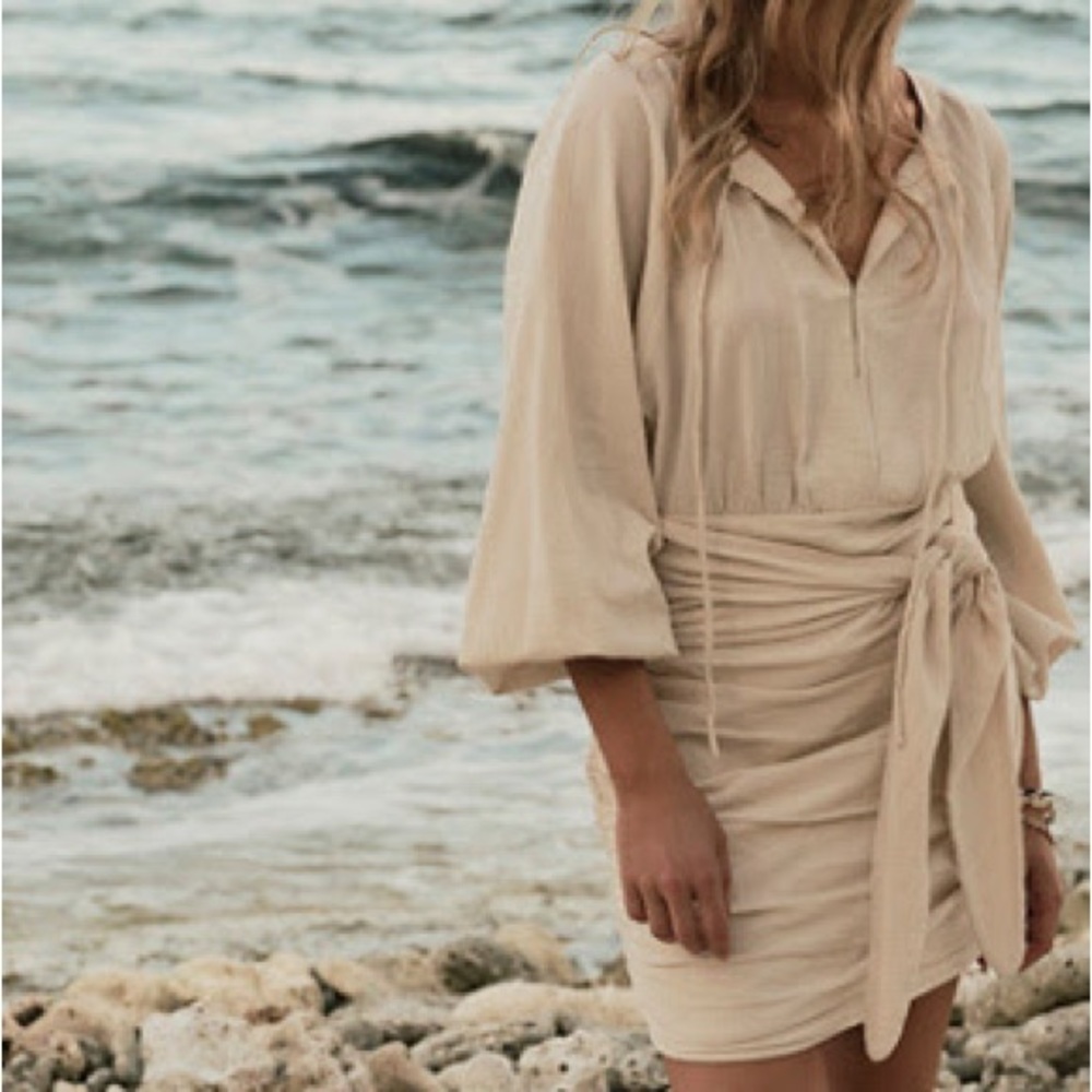 Free People “The Only One” Mini Dress in Soft Sand, small
